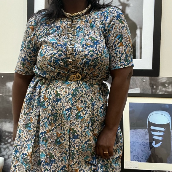 60s sky blue Turkish horseman oriental design a line short sleeve doll dress - Picture 12 of 16